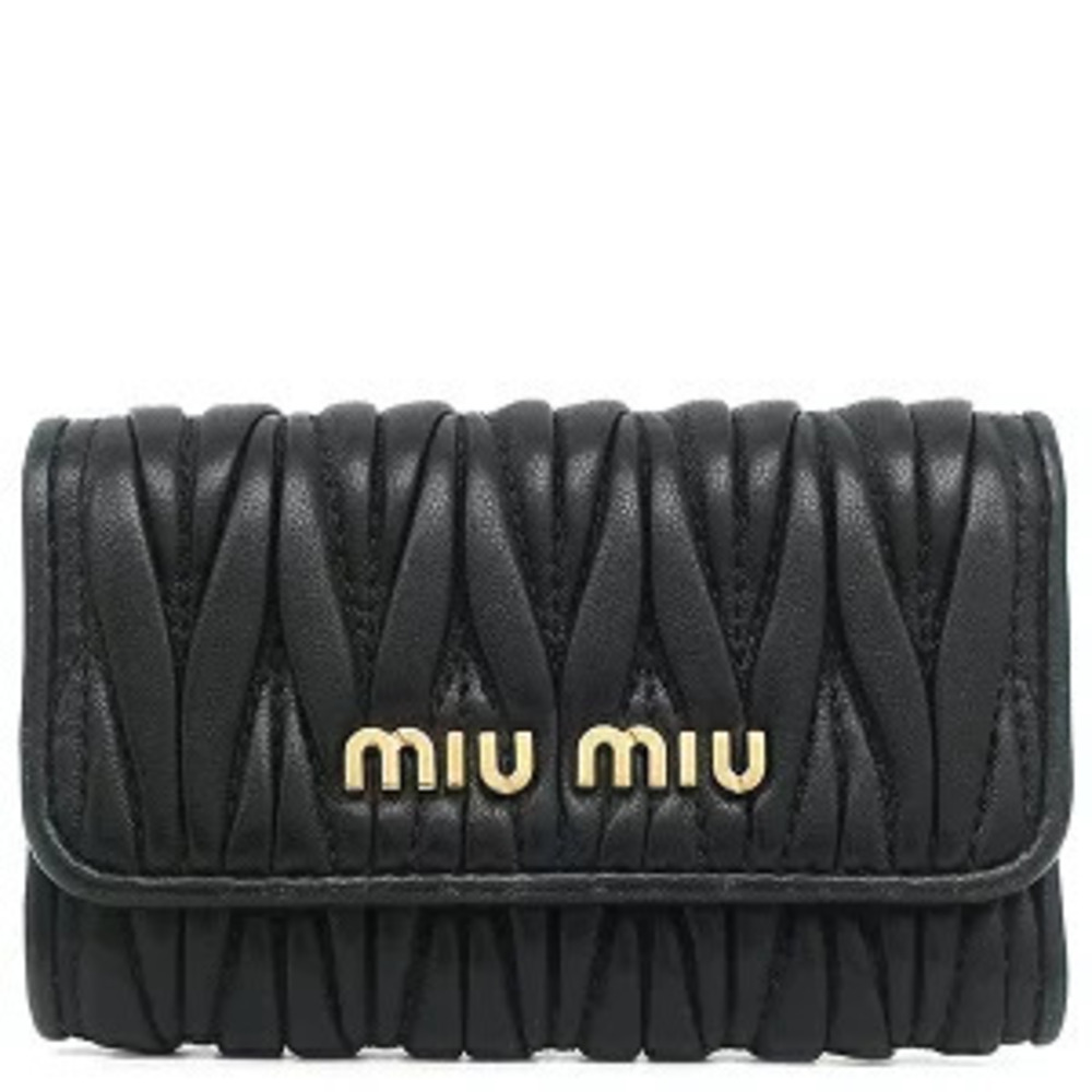 Miu Miu Matelasse Key Case Wallet Black Leather Metal H